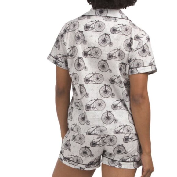 NWT CRAFTED BY MAHOGANY Cream/Black 2pc Cotton Bicycle Shorty Pajama Set - Picture 3 of 5